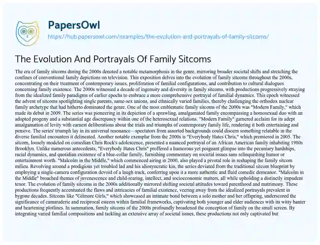 Essay on The Evolution And Portrayals Of Family Sitcoms