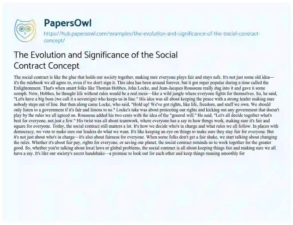 Essay on The Evolution and Significance of the Social Contract Concept