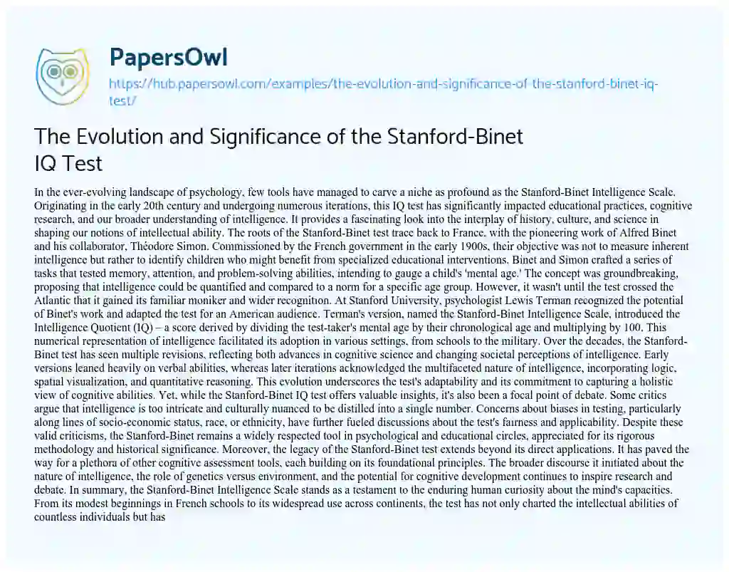 Essay on The Evolution and Significance of the Stanford-Binet IQ Test