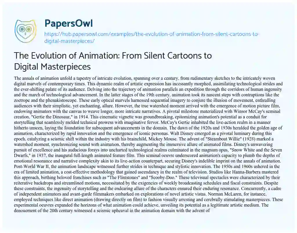 Essay on The Evolution of Animation: From Silent Cartoons to Digital Masterpieces