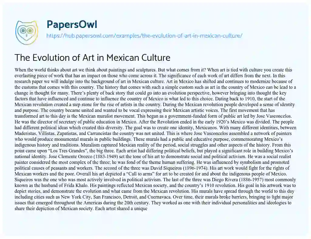 Essay on The Evolution of Art in Mexican Culture