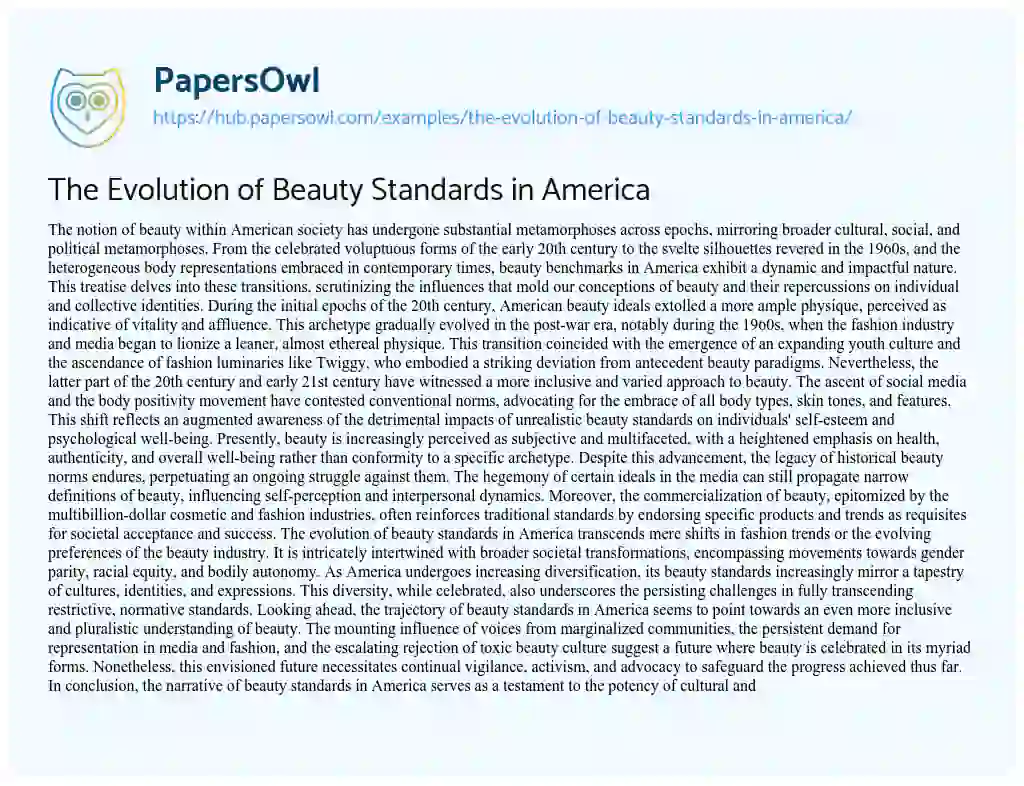 Essay on The Evolution of Beauty Standards in America