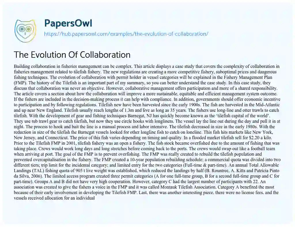Essay on The Evolution Of Collaboration