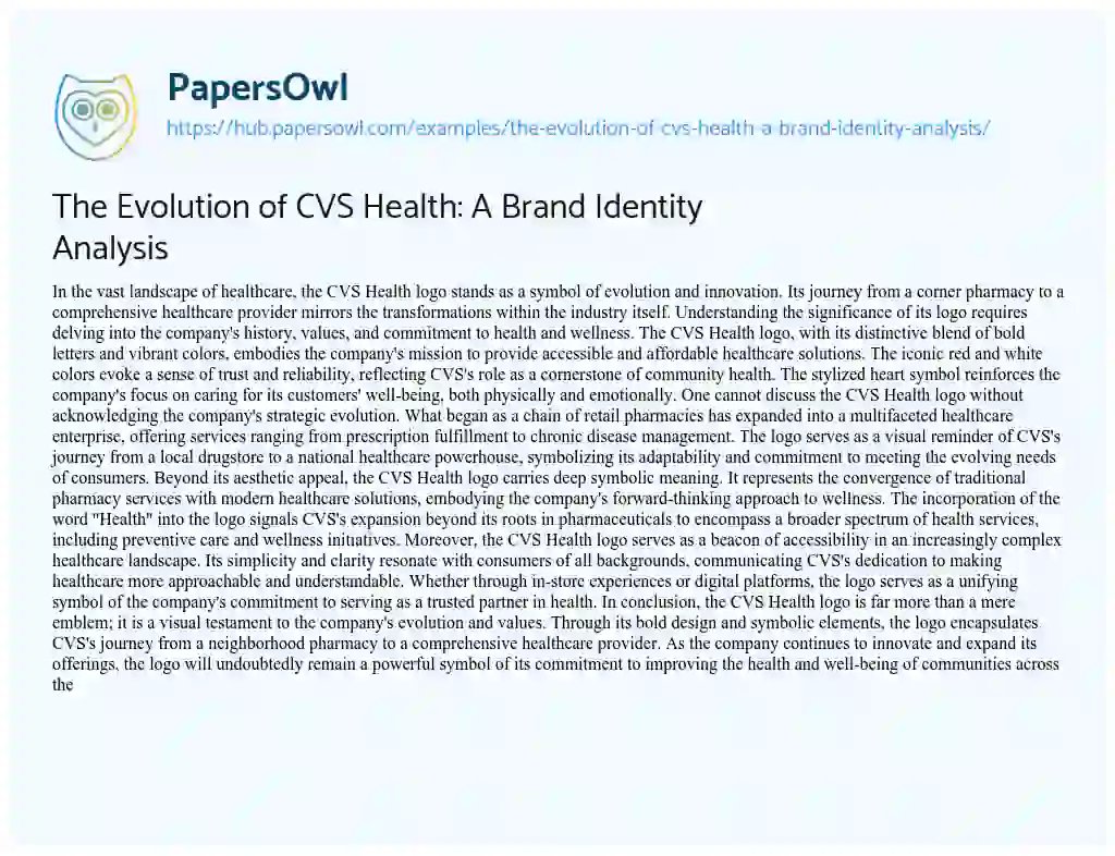 Essay on The Evolution of CVS Health: A Brand Identity Analysis
