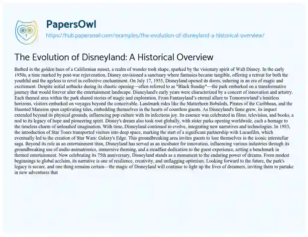 Essay on The Evolution of Disneyland: A Historical Overview