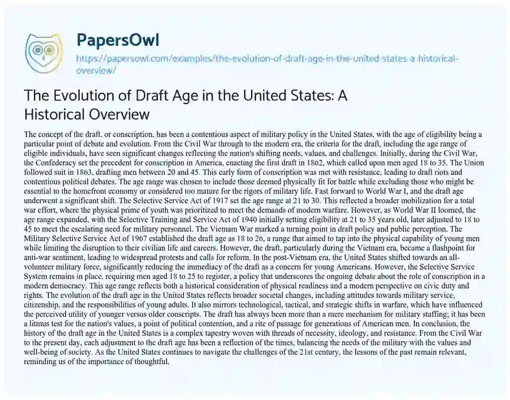Essay on The Evolution of Draft Age in the United States: A Historical Overview