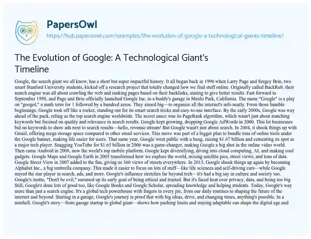 Essay on The Evolution of Google: A Technological Giant’s Timeline