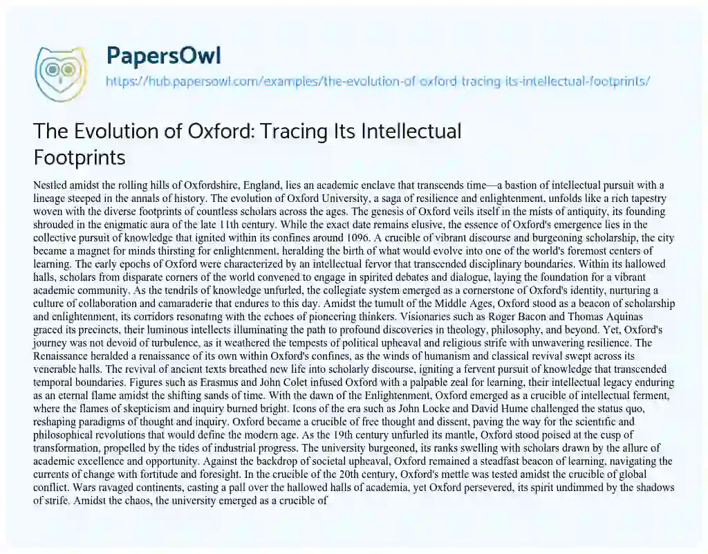 Essay on The Evolution of Oxford: Tracing Its Intellectual Footprints