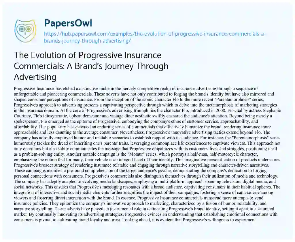 Essay on The Evolution of Progressive Insurance Commercials: A Brand’s Journey Through Advertising
