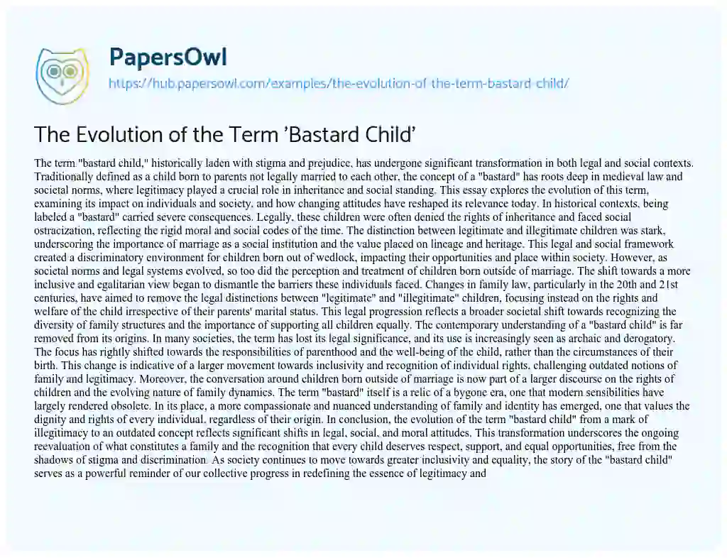 Essay on The Evolution of the Term ‘Bastard Child’