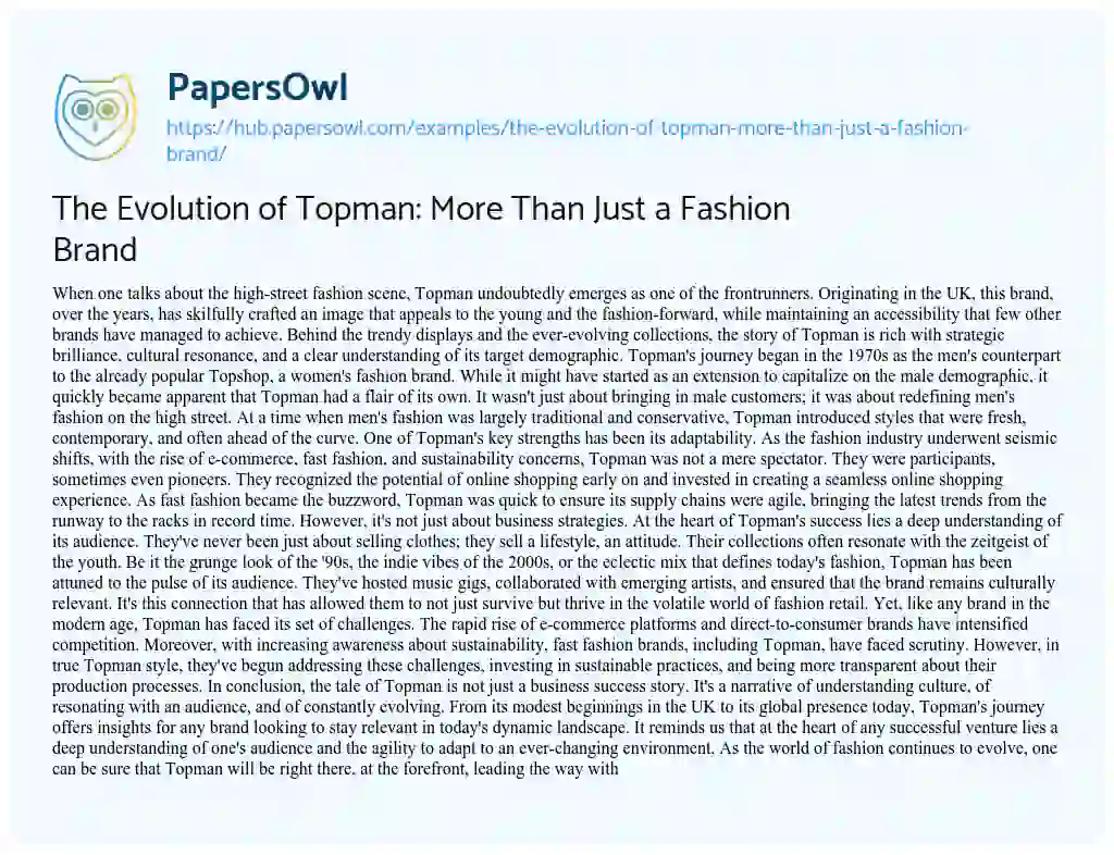Essay on The Evolution of Topman: More Than Just a Fashion Brand