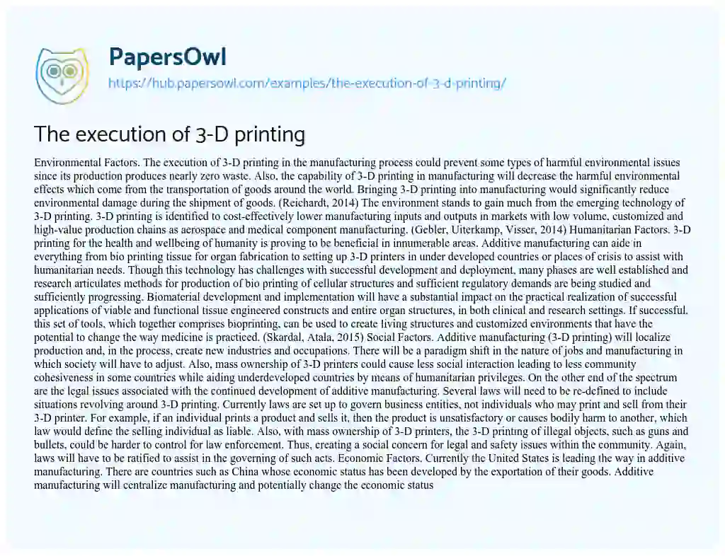 Essay on The execution of 3-D printing