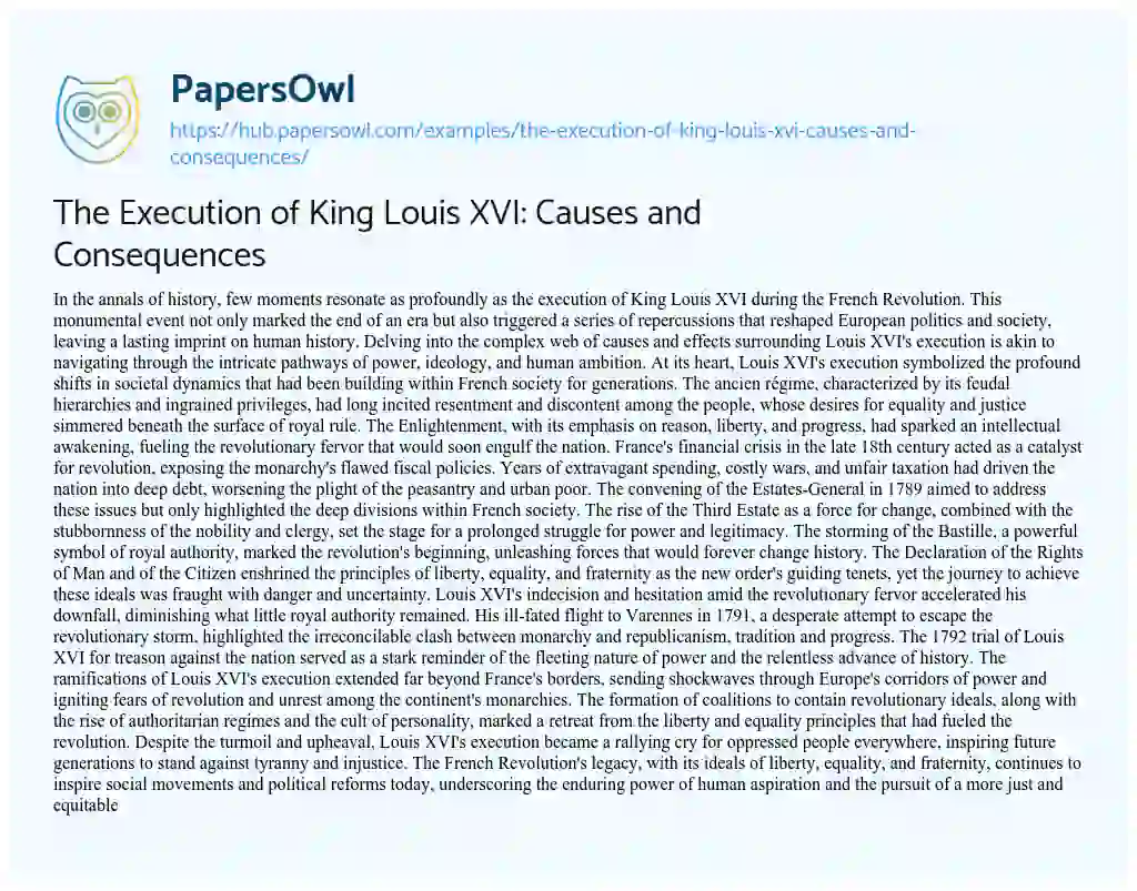 Essay on The Execution of King Louis XVI: Causes and Consequences