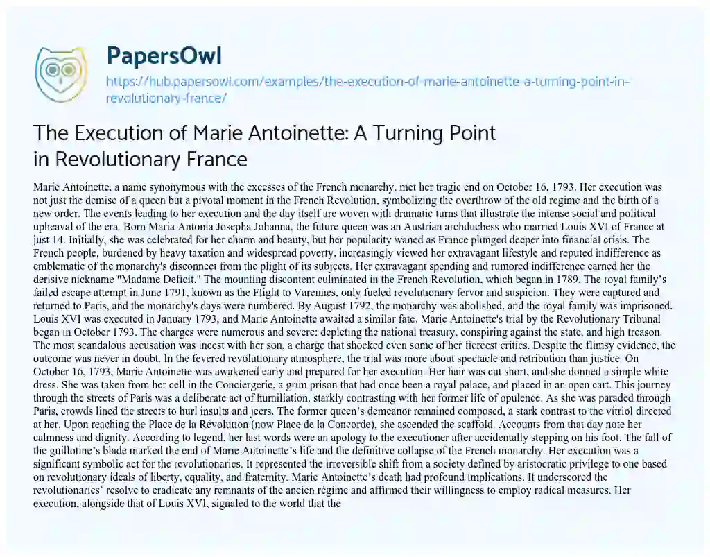 Essay on The Execution of Marie Antoinette: A Turning Point in Revolutionary France