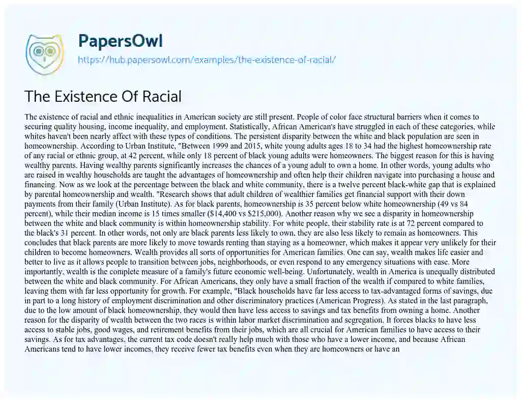 Essay on The Existence Of Racial