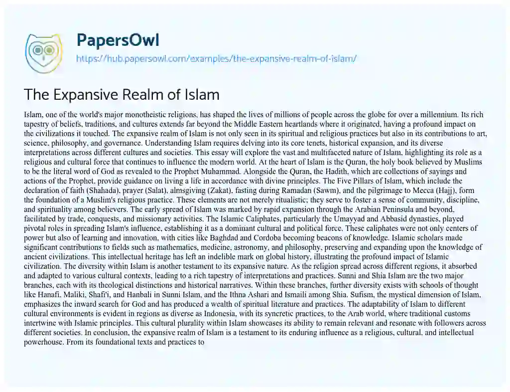 Essay on The Expansive Realm of Islam