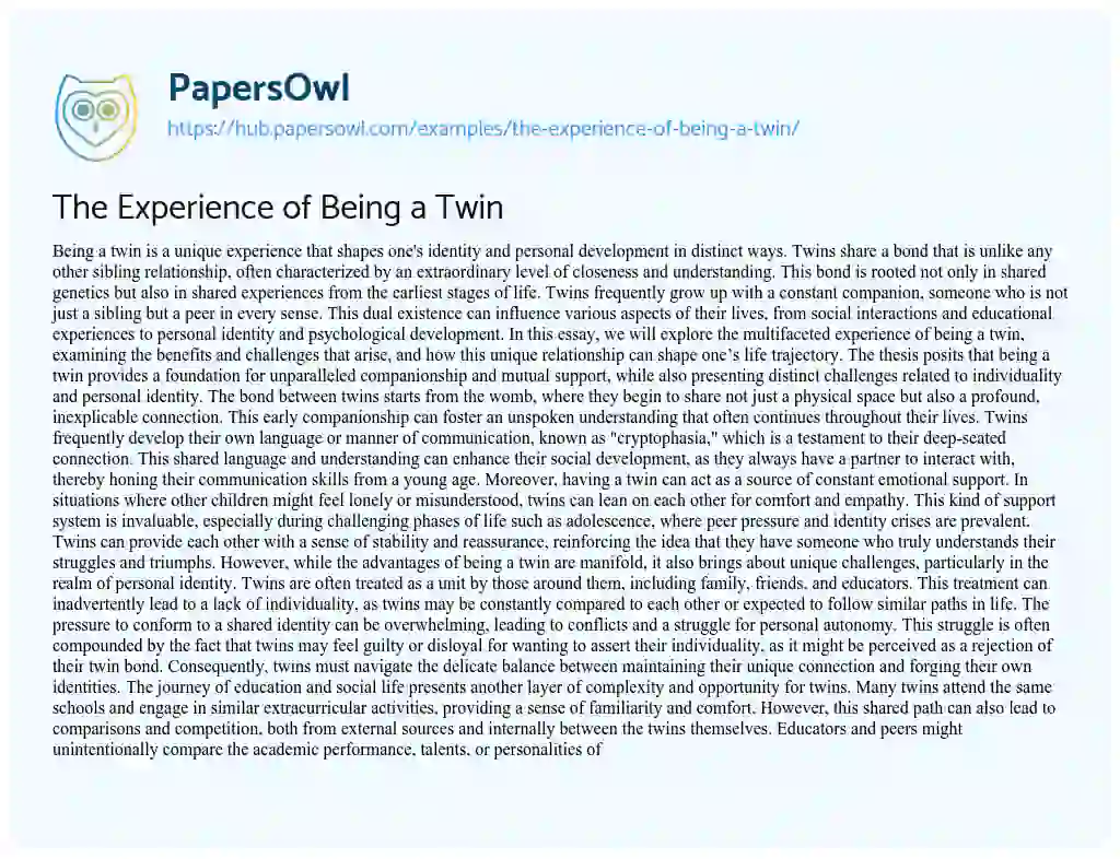 Essay on The Experience of Being a Twin