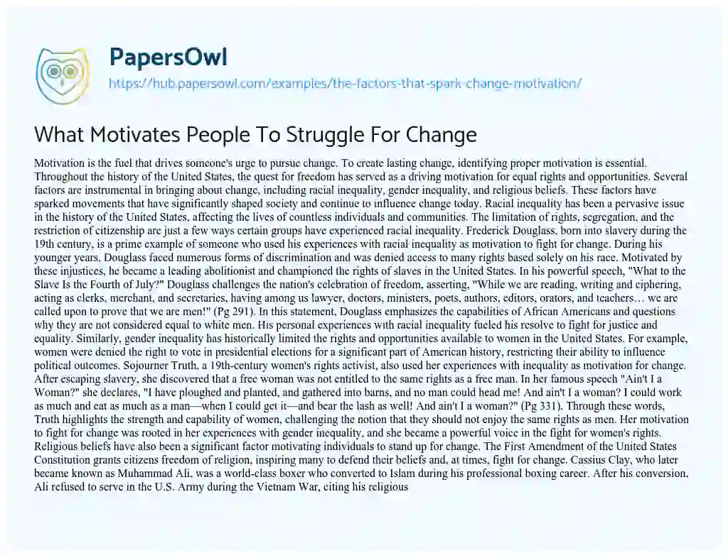 Essay on What Motivates People To Struggle For Change