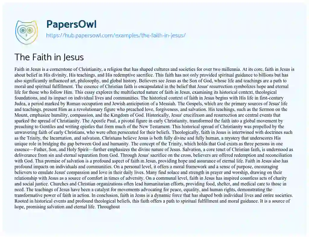 Essay on The Faith in Jesus