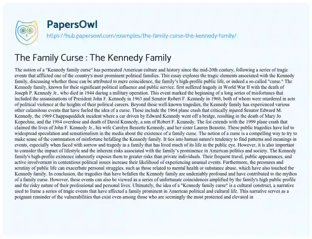 Essay on The Family Curse : The Kennedy Family