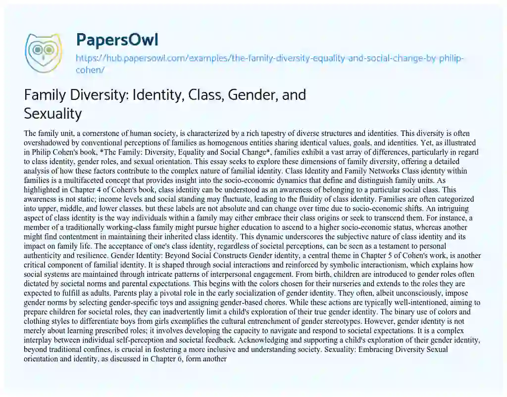 Essay on Family Diversity: Identity, Class, Gender, and Sexuality