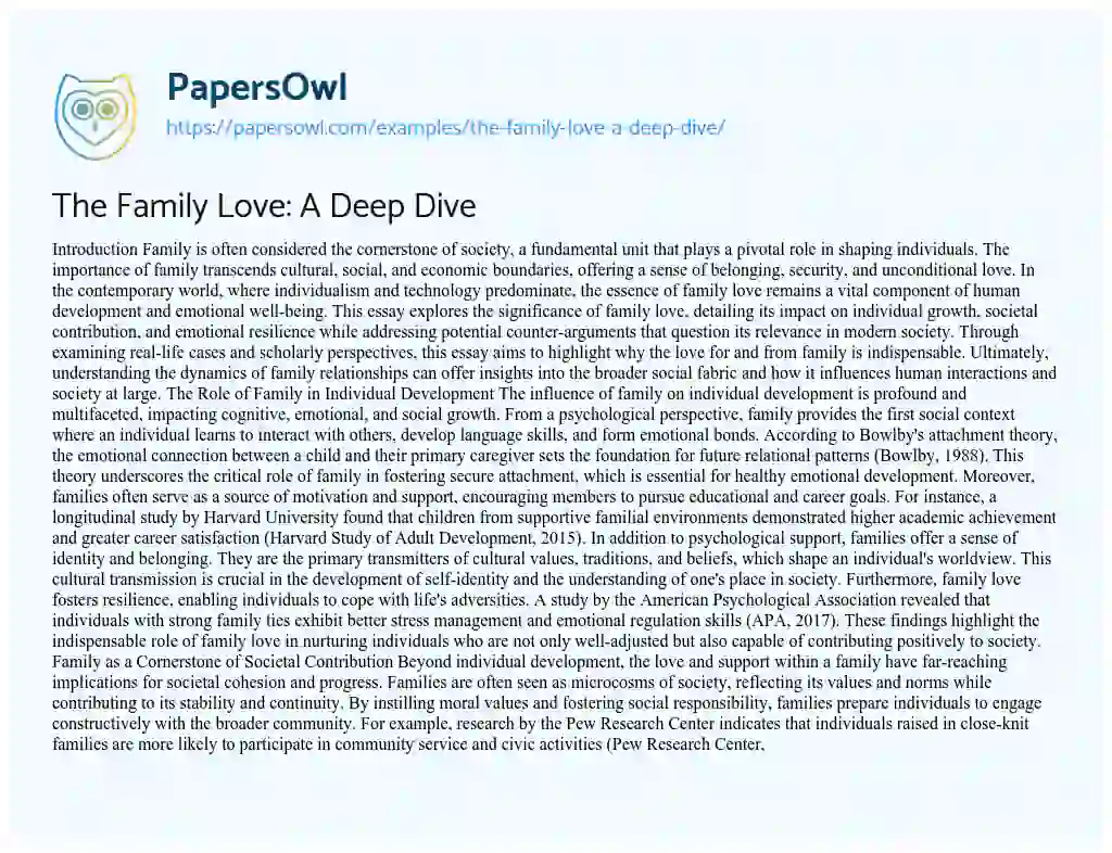 Essay on The Family Love: A Deep Dive