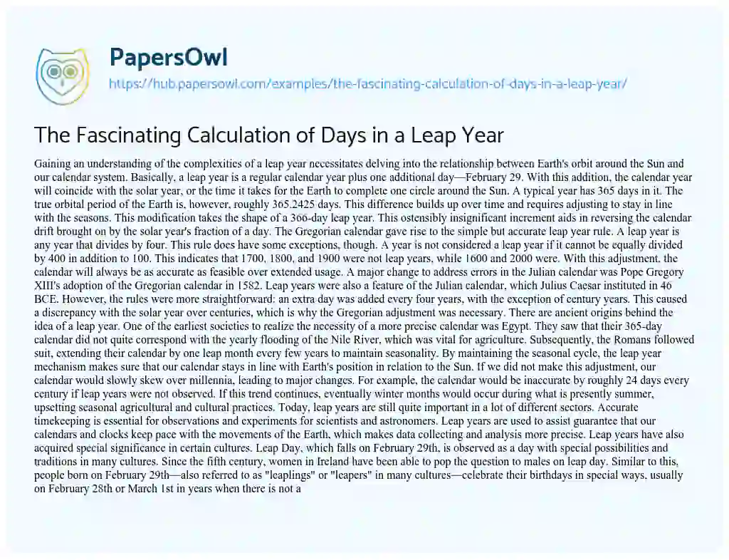 Essay on The Fascinating Calculation of Days in a Leap Year