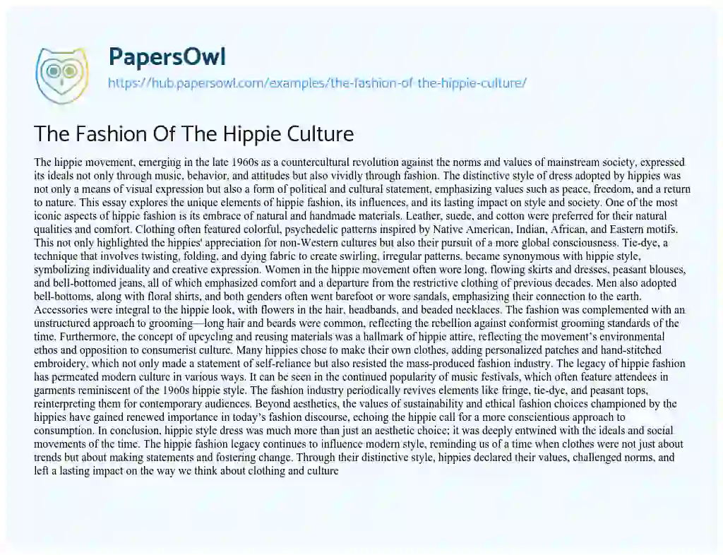 Essay on The Fashion Of The Hippie Culture
