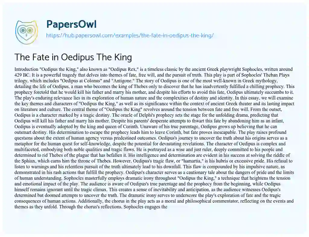 Essay on The Fate in Oedipus The King
