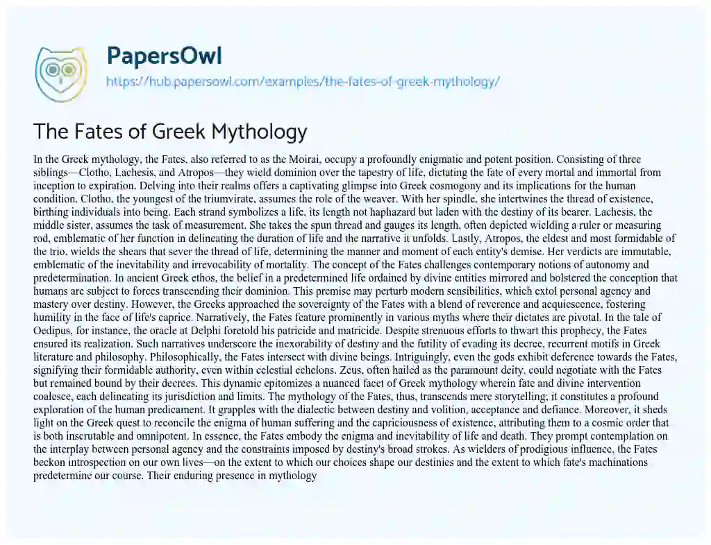 Essay on The Fates of Greek Mythology