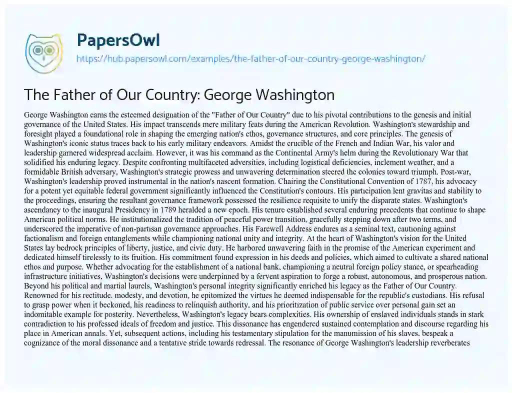 Essay on The Father of Our Country: George Washington
