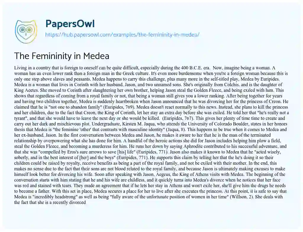 Essay on The Femininity in Medea