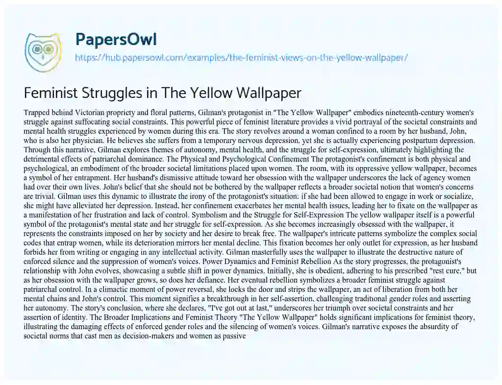 Essay on Feminist Struggles in The Yellow Wallpaper