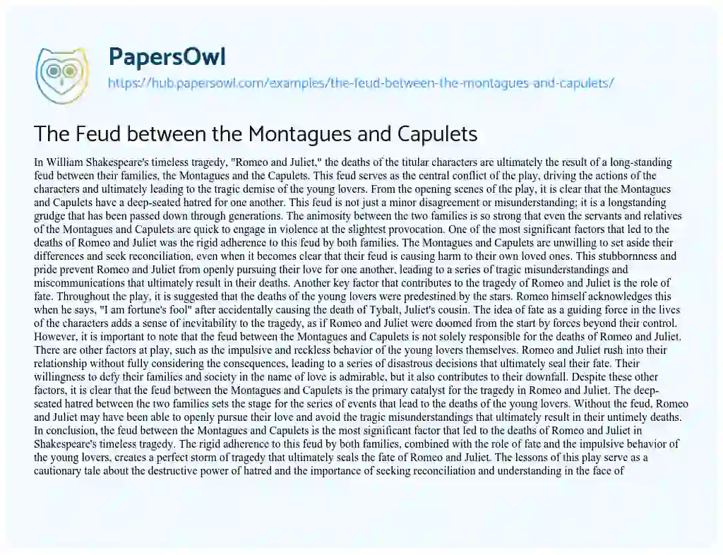 Essay on The Feud between the Montagues and Capulets