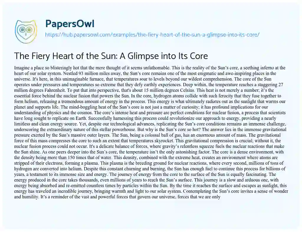 Essay on The Fiery Heart of the Sun: A Glimpse into Its Core