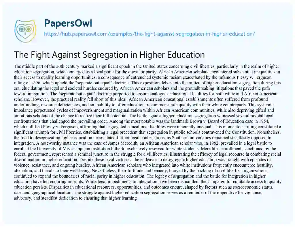 Essay on The Fight Against Segregation in Higher Education