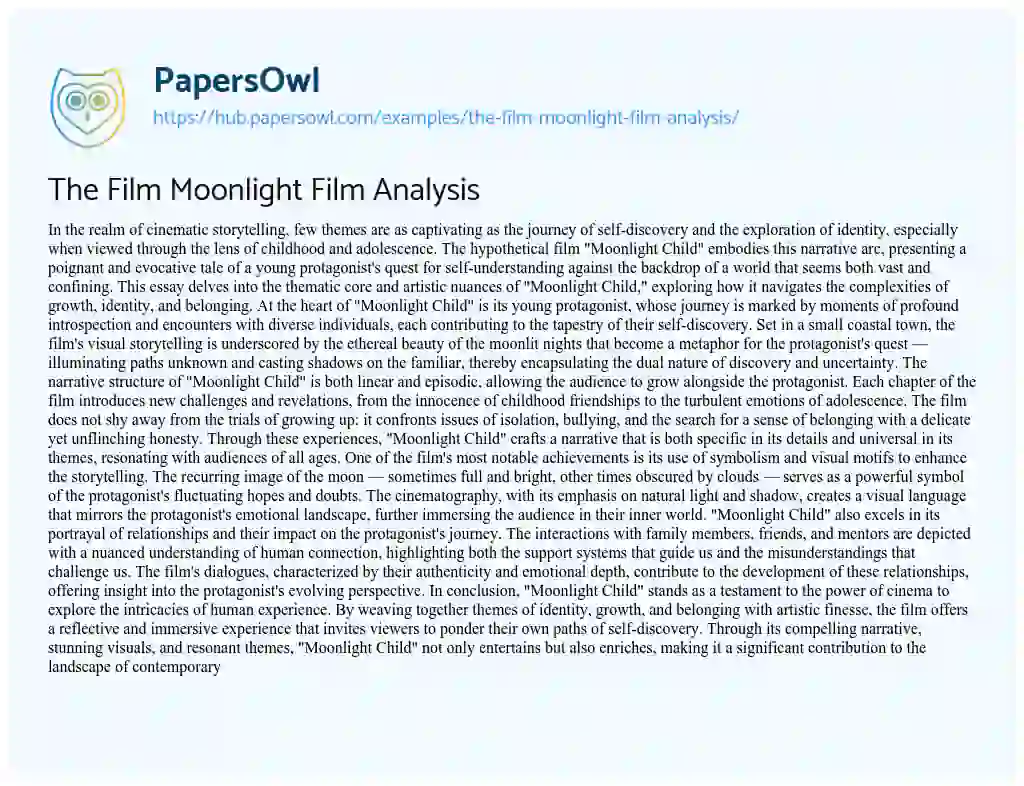 Essay on The Film Moonlight Film Analysis