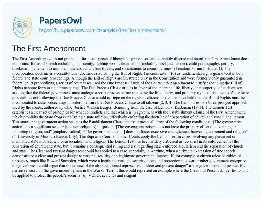 Essay on The First Amendment