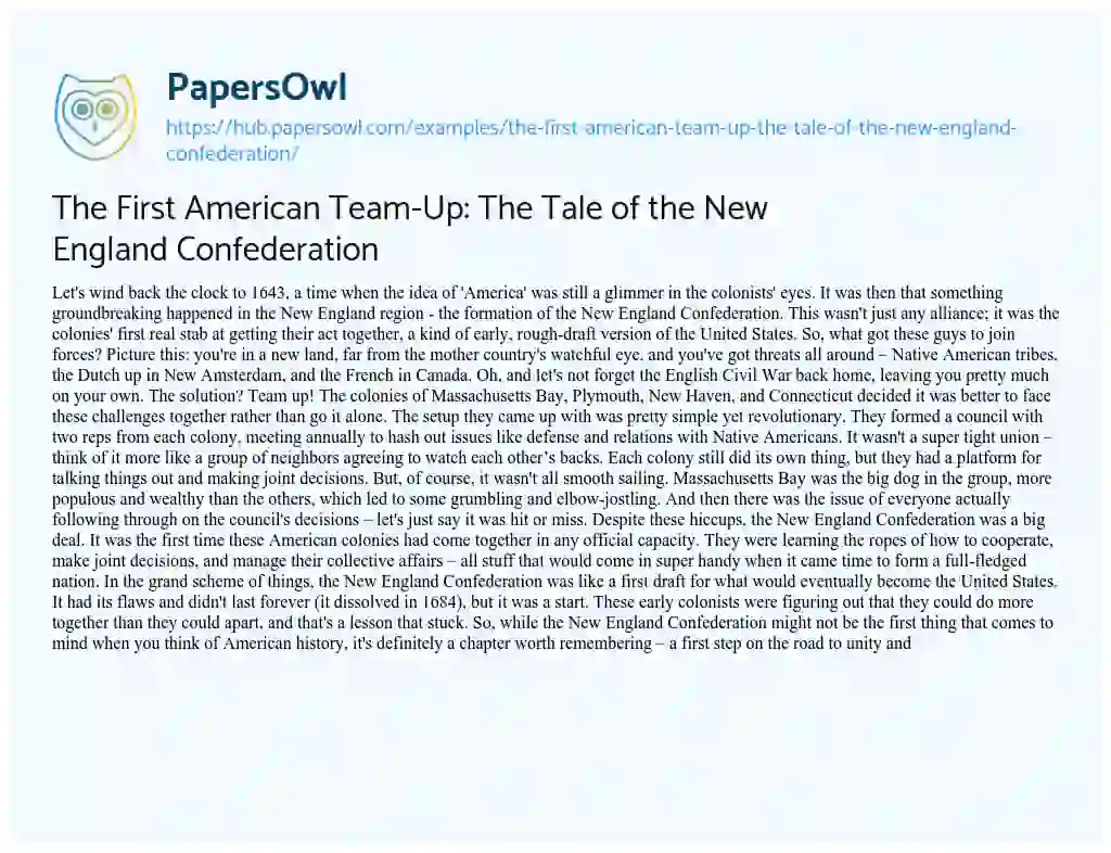 Essay on The First American Team-Up: The Tale of the New England Confederation