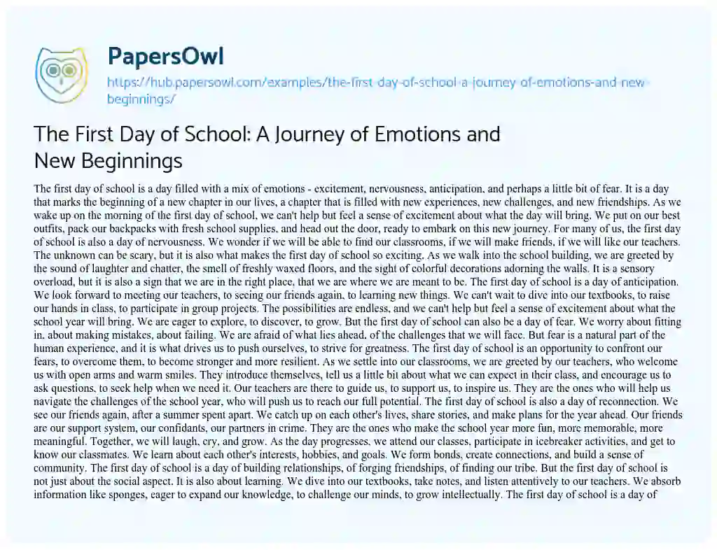 Essay on The First Day of School: A Journey of Emotions and New Beginnings