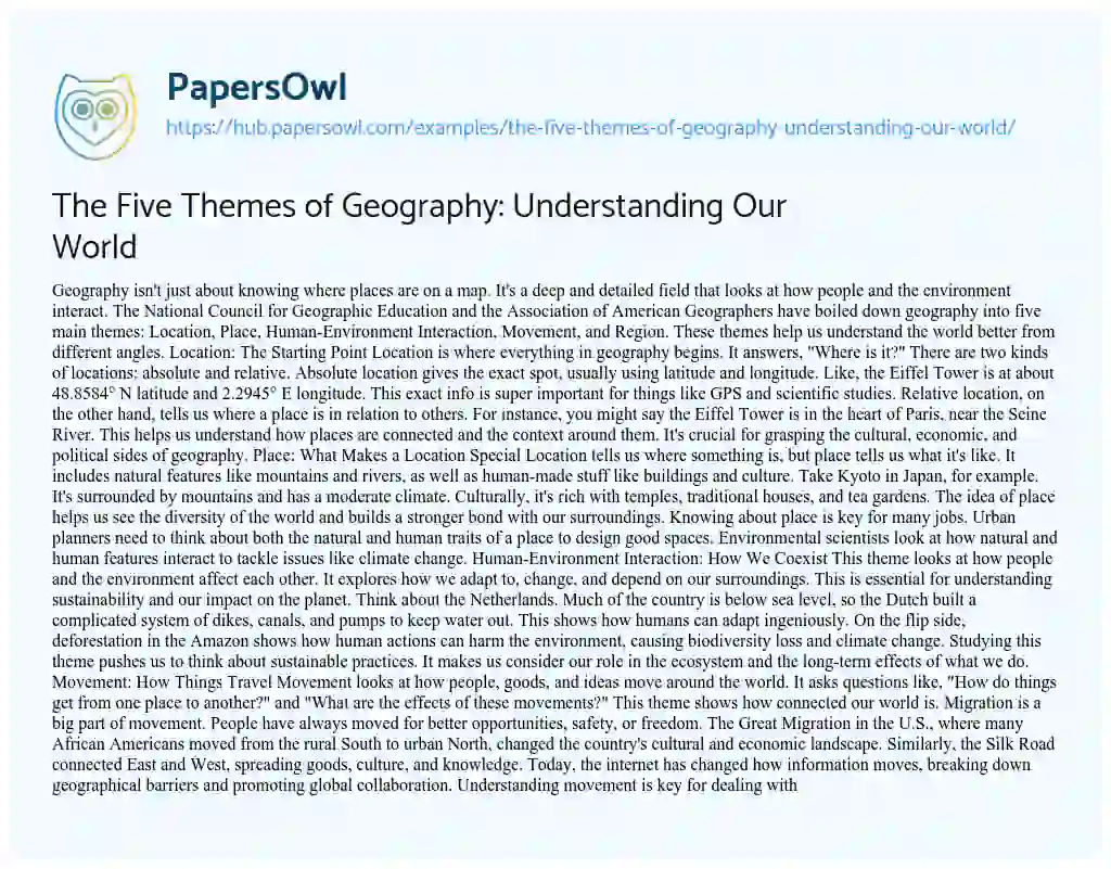 Essay on The Five Themes of Geography: Understanding Our World