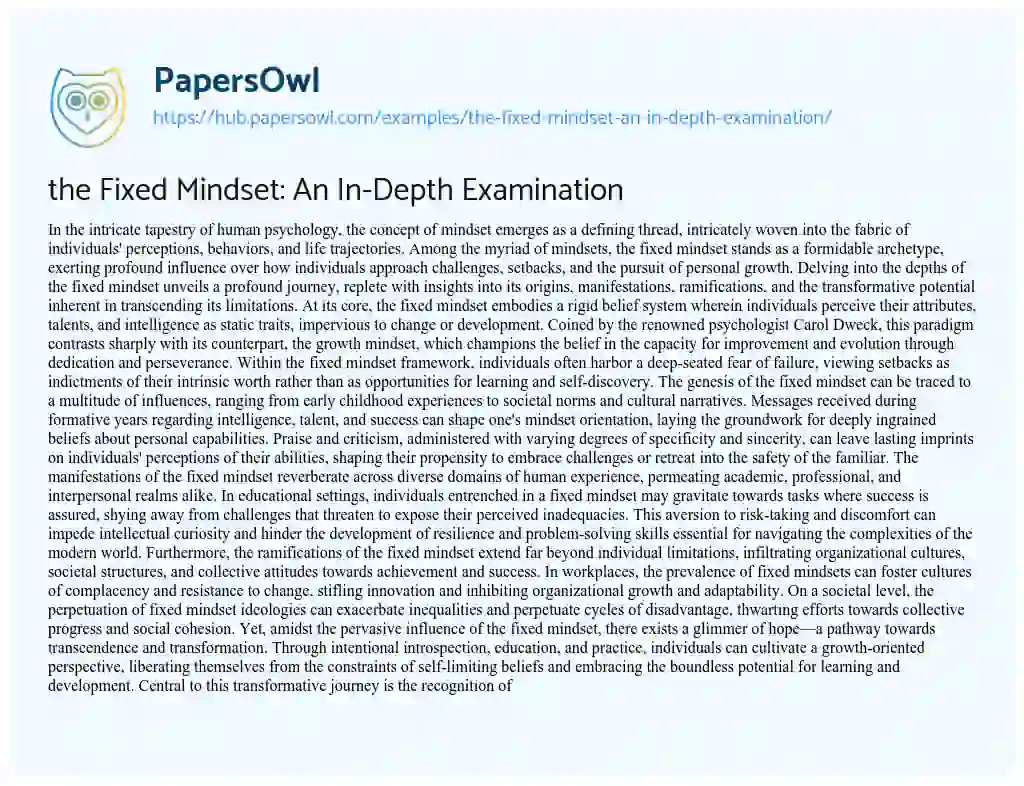 Essay on the Fixed Mindset: An In-Depth Examination