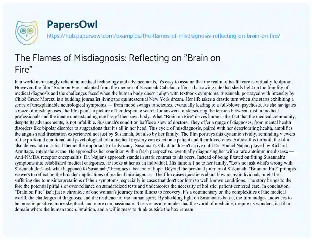 Essay on The Flames of Misdiagnosis: Reflecting on “Brain on Fire”