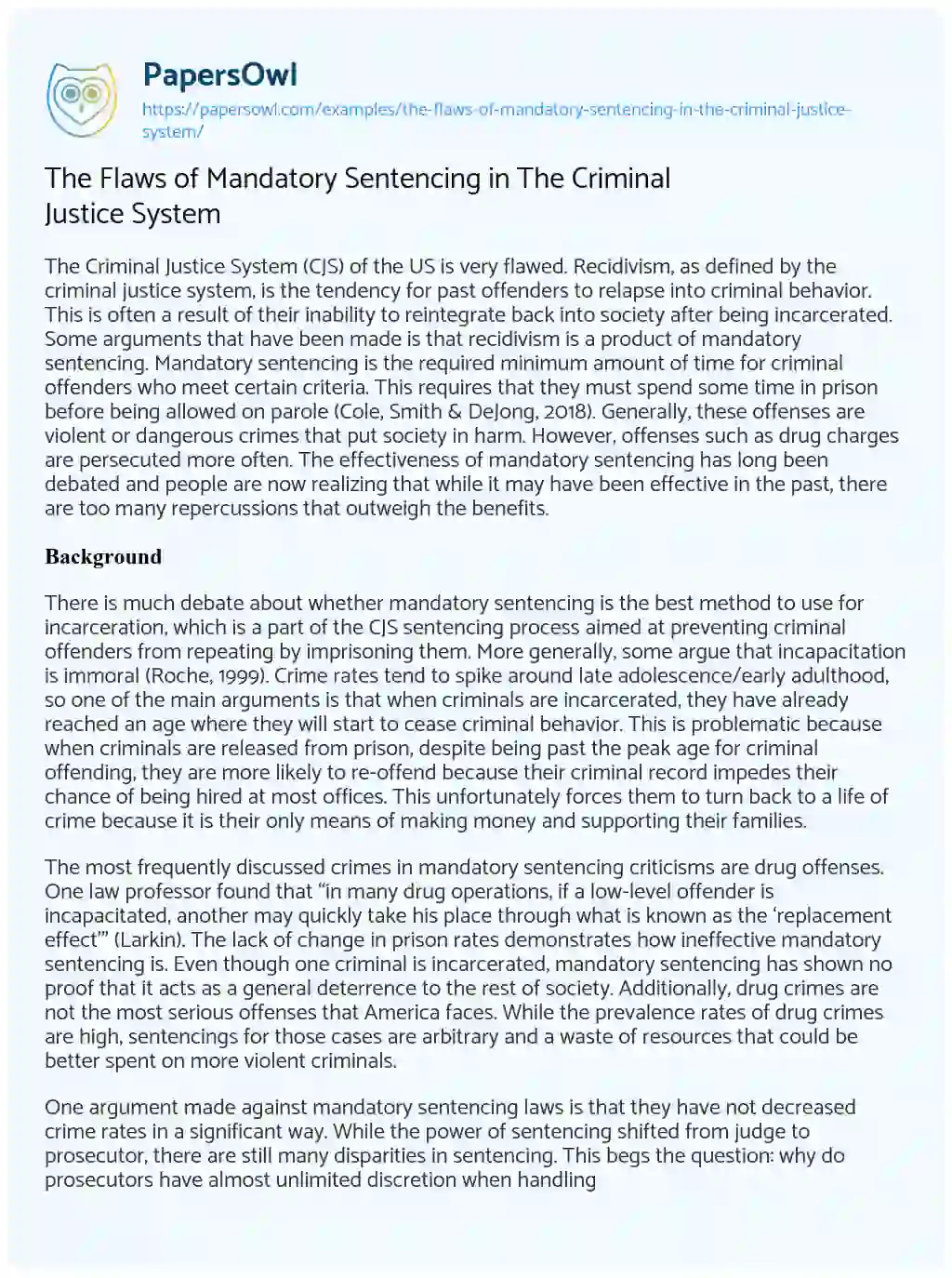 Essay on The Flaws of Mandatory Sentencing in The Criminal Justice System