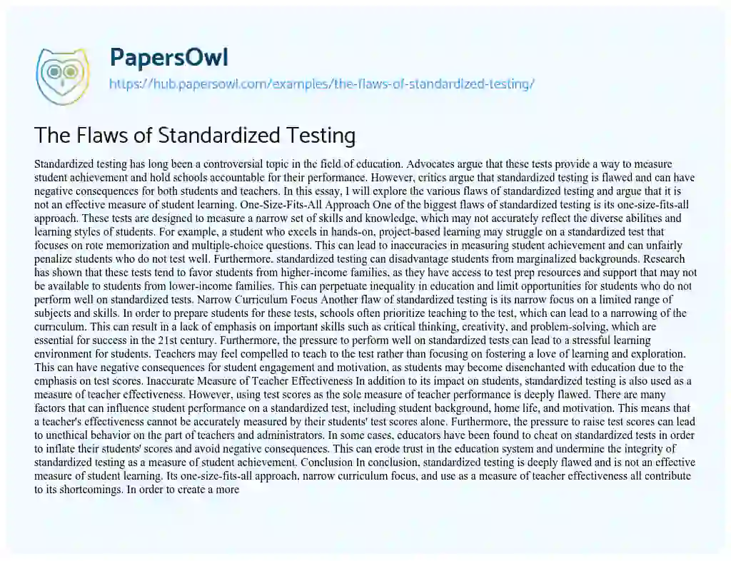 Essay on The Flaws of Standardized Testing