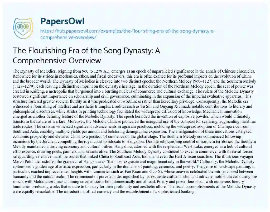 Essay on The Flourishing Era of the Song Dynasty: A Comprehensive Overview