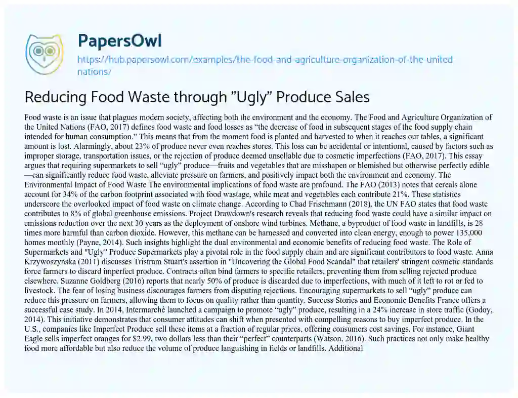 Essay on Reducing Food Waste through “Ugly” Produce Sales