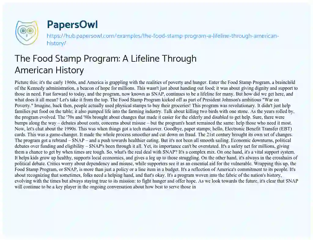 Essay on The Food Stamp Program: A Lifeline Through American History