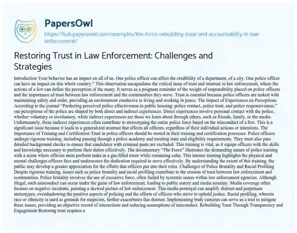 Essay on Restoring Trust in Law Enforcement: Challenges and Strategies