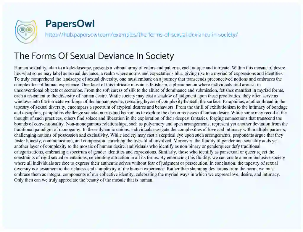 Essay on The Forms Of Sexual Deviance In Society